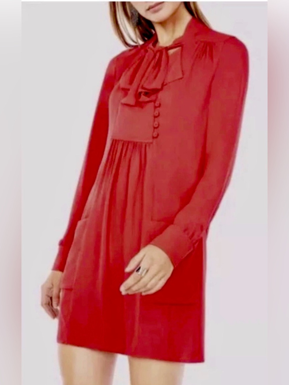 BCBGMaxAzria Dress Damario Neck Tie Poppy Red Size S